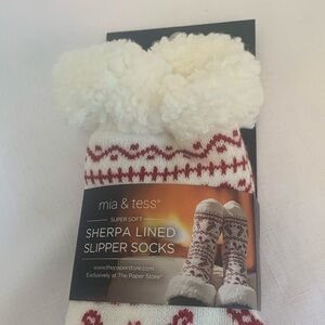 Mia &Tess Christmas Holiday Candy Cane Fair Fleece Sherpa Slipper Socks Women’s